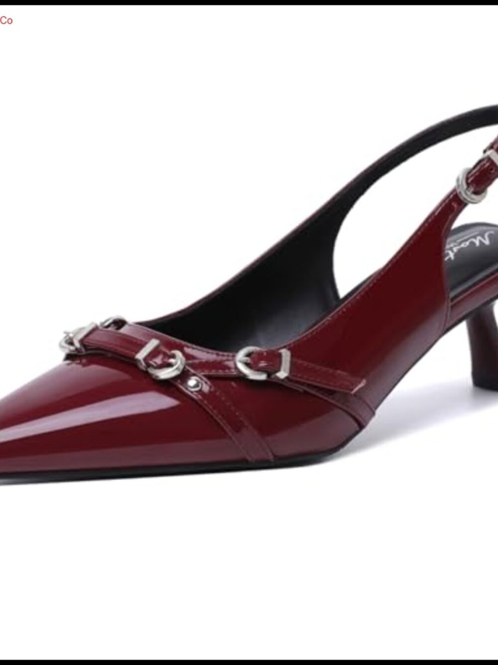 Kitten Heels Pointed Toe Pumps Faux Leather Slingback Buckle Dress Shoes